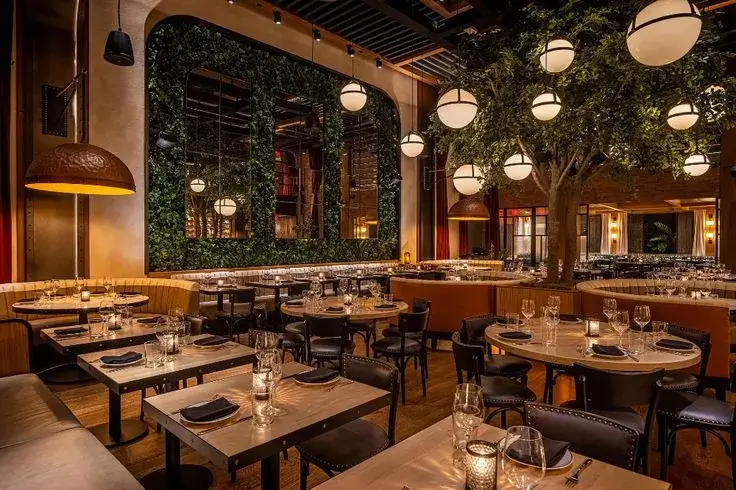 Restaurant interior dining area with elegant tables