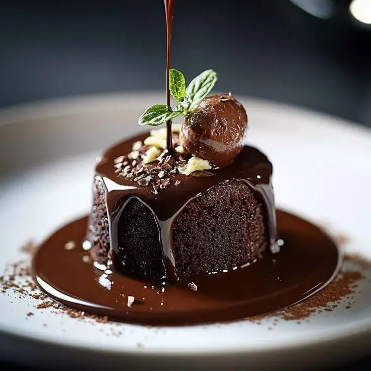 Chocolate Lava Cake with raspberry coulis and vanilla bean ice cream